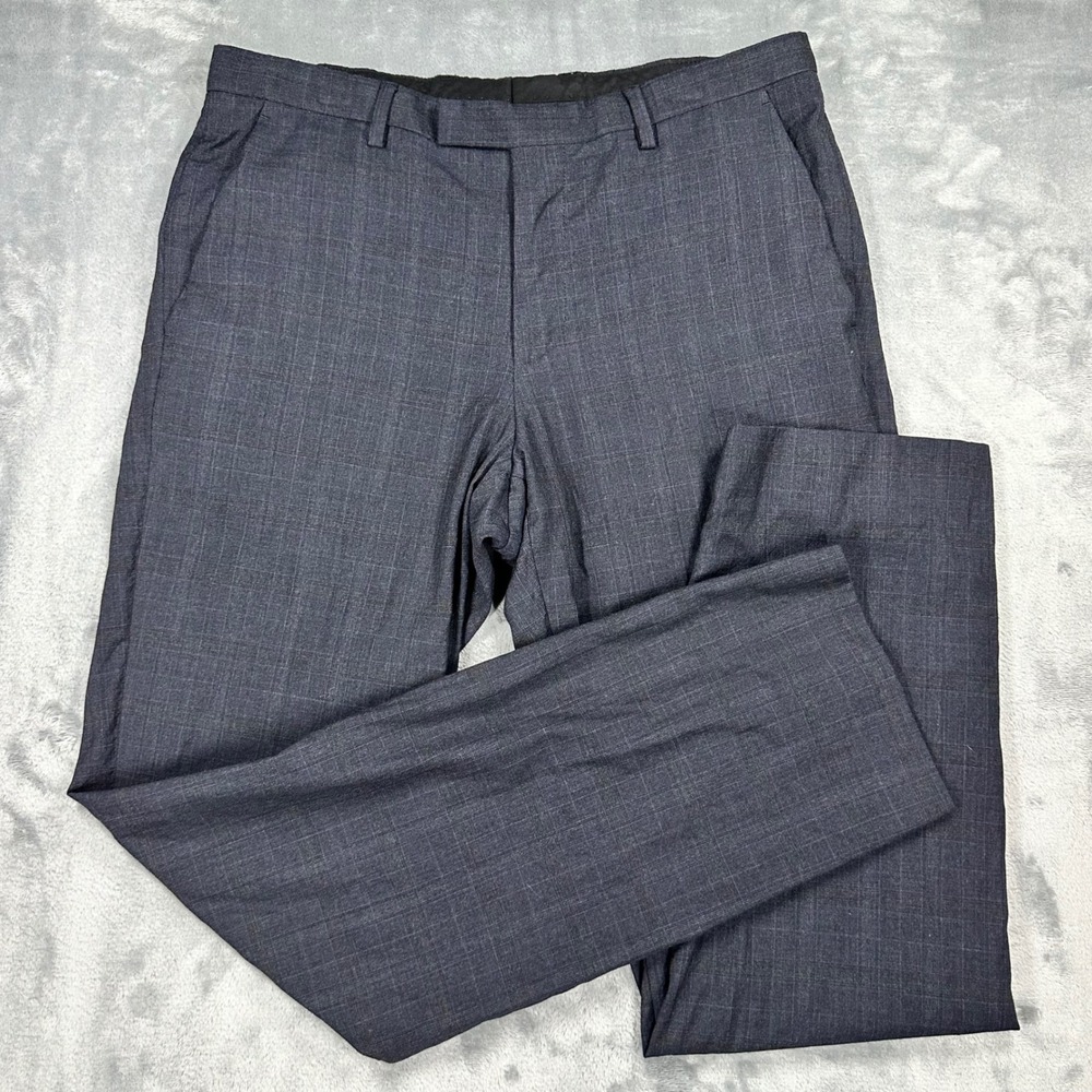 Hugo Boss James3 Sharp5 Mens Navy Blue Glen Check Virgin Wool Dress Pants 38R